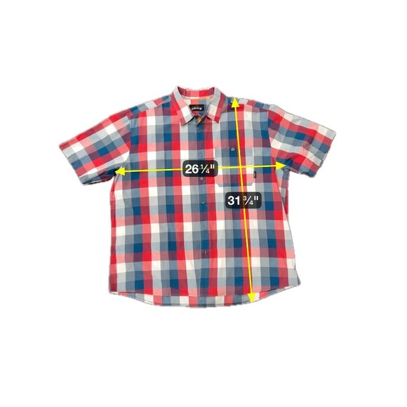 Orvis Short Sleeve Plaid Button Up Shirt Red Blue Sz XXL Cotton Classic Preppy - Picture 8 of 11